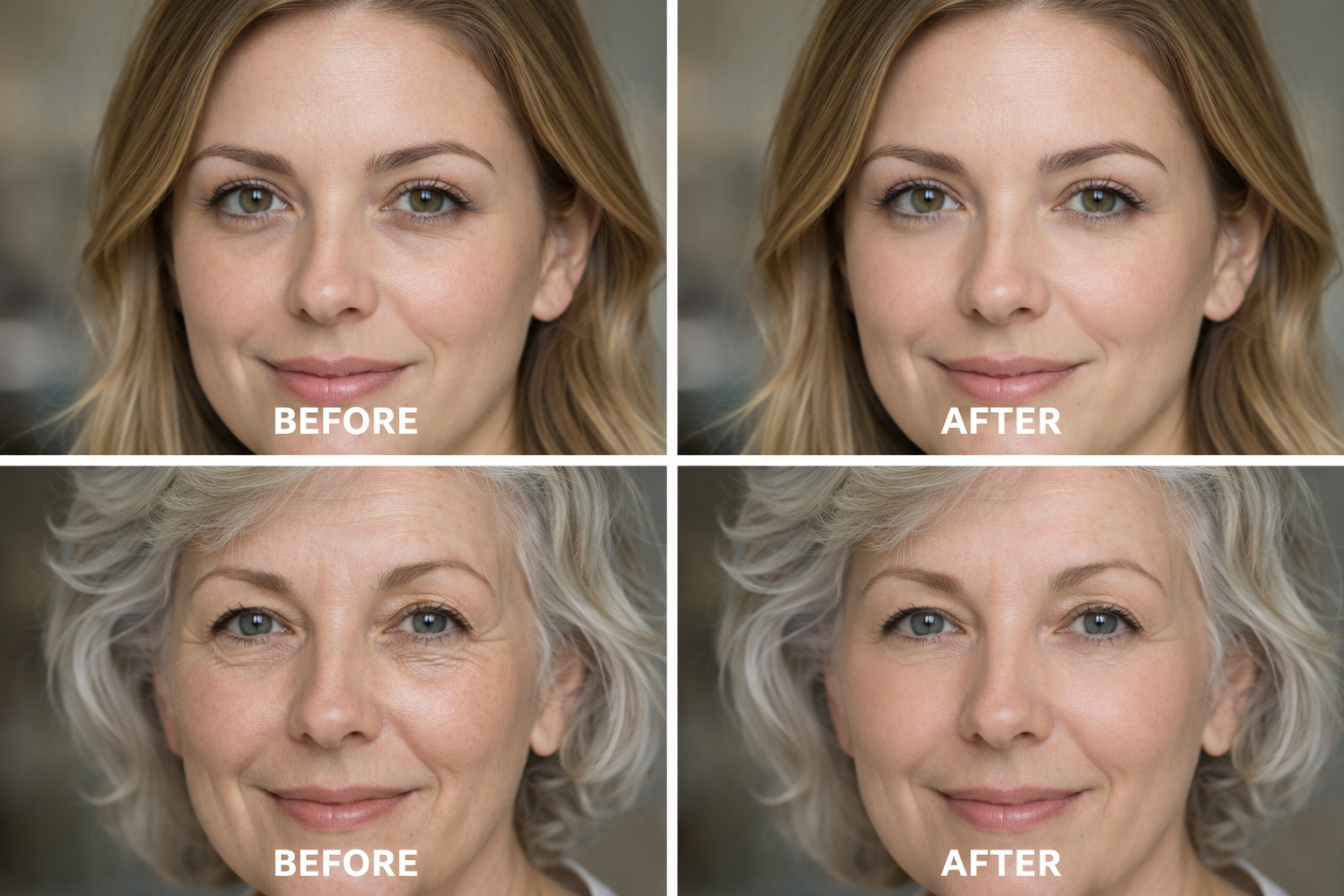 Eye bag removal before and after transformation showing smoother and brighter under eye skin