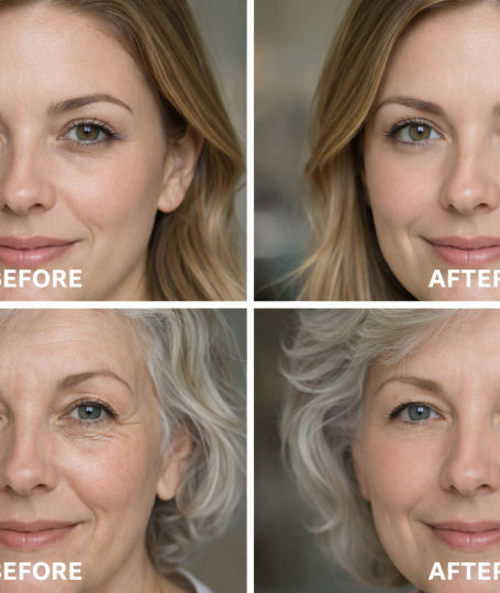 Eye bag removal before and after transformation showing smoother and brighter under eye skin